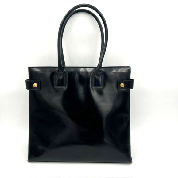 Gucci Black Patent Leather Vintage Bag Bamboo Zipper Detail Large Tote Shopper - Picture 1 of 16